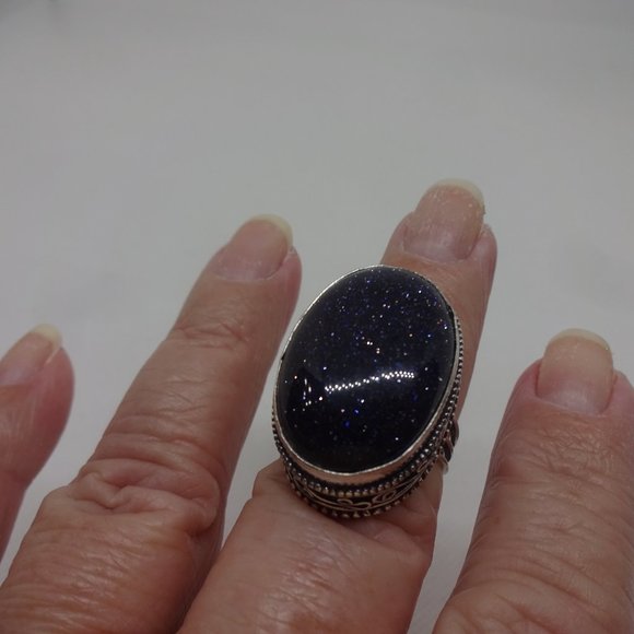 Sparkling "BLUE SUNSTONE" Handmade Sterling Ring Size 8 #11A - Picture 2 of 3